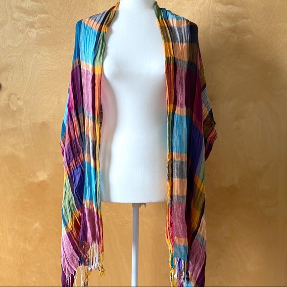 Multi-Colored Plaid Light Fall Scarf or Shawl - Picture 3 of 5